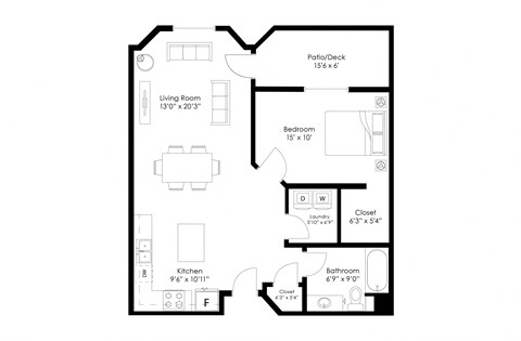 a floor plan of a 1 bedroom floor plan